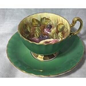Fruit Harvest TEACUP & SAUCER by Royal Aynsley GREEN Jones VINTAGE
